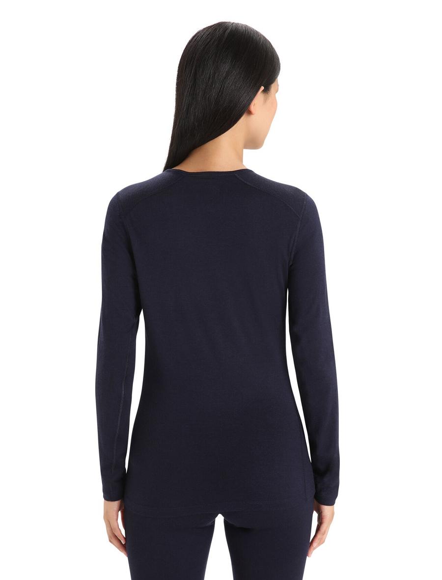 Women's Icebreaker Merino 200 Oasis Long Sleeve Crewe Thermal Top Base Layers Midnight Navy | CA 1018SGLO